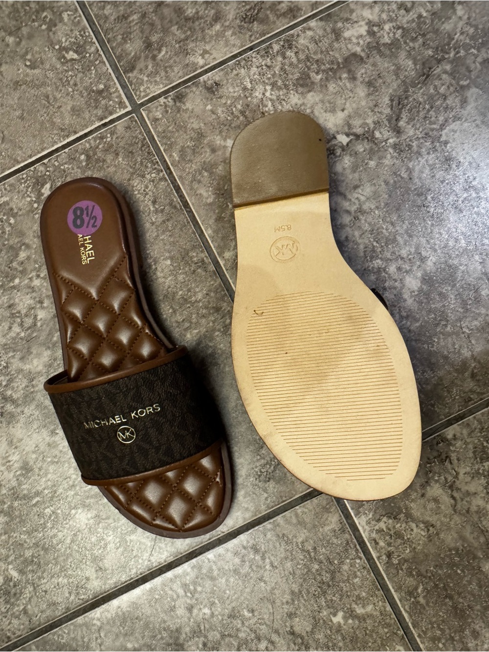 Michael Kors Brown Logo Quilted Slide Sandals - Picture 3 of 3